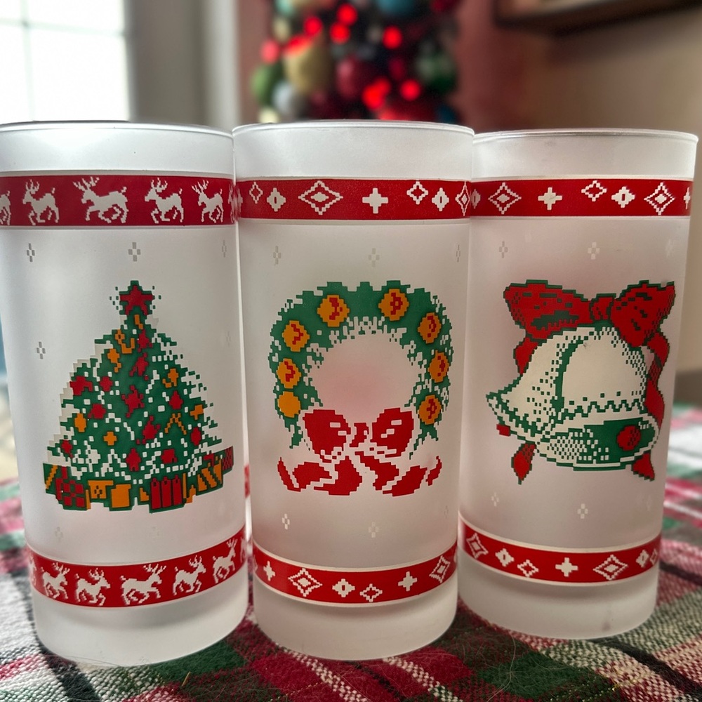 Vintage Frosted Christmas Glasses